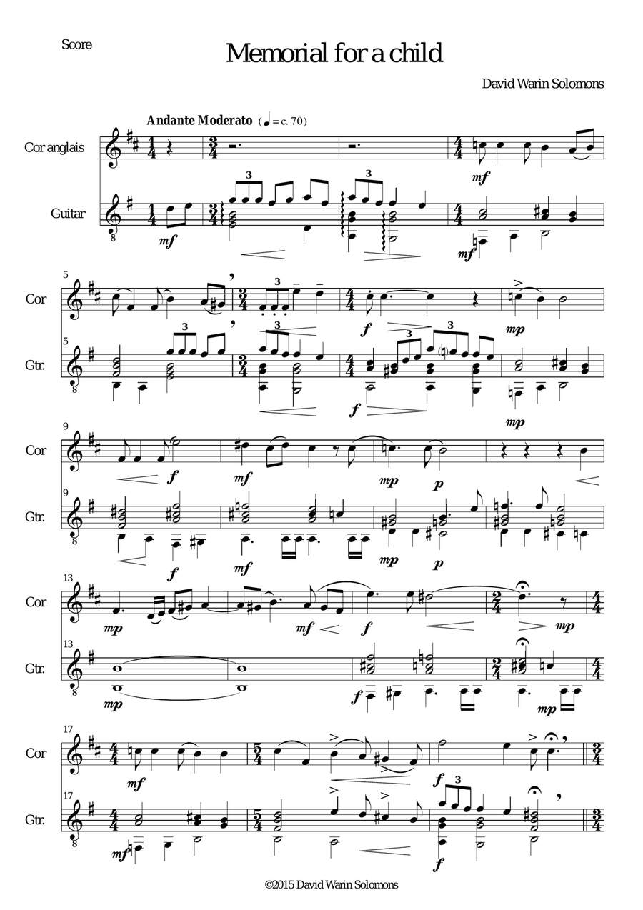 Memorial for a child for cor anglais and guitar English Horn scores gallery preview page 1