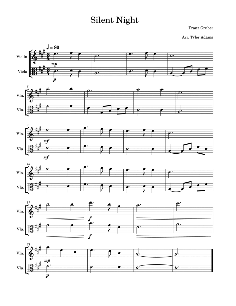 Silent Night (Violin and Viola Duet) String Duet scores gallery preview page 1
