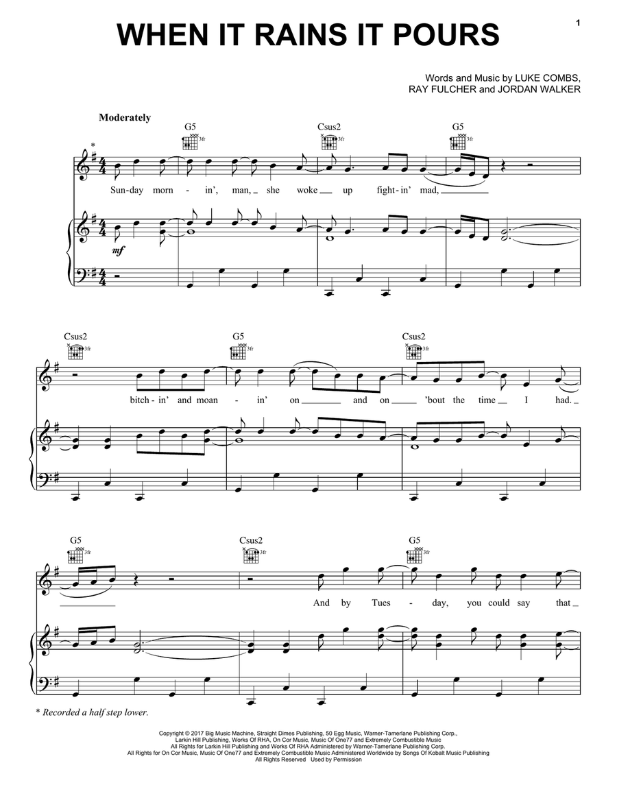 When It Rains It Pours Piano, Vocal, Guitar scores gallery preview page 1