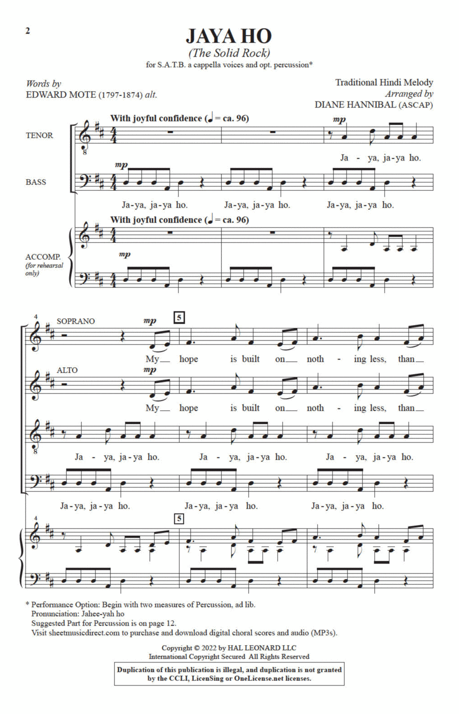 Jaya Ho (The Solid Rock) (arr. Diane Hannibal) 4-Part scores gallery preview page 1