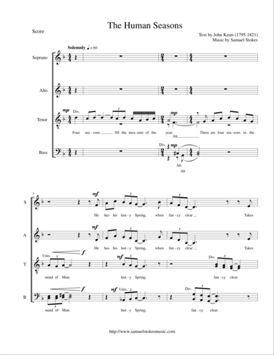The Human Seasons - for SSAATTBB choir (text by John Keats) SSAATTBB scores gallery preview page 1