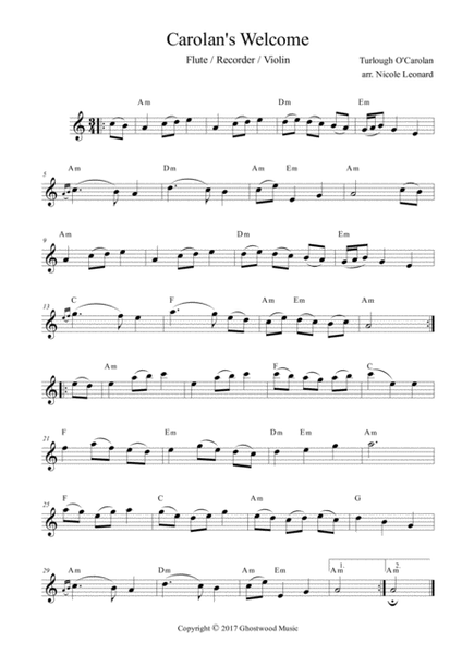 Carolan's Welcome (melody with chords) image number null