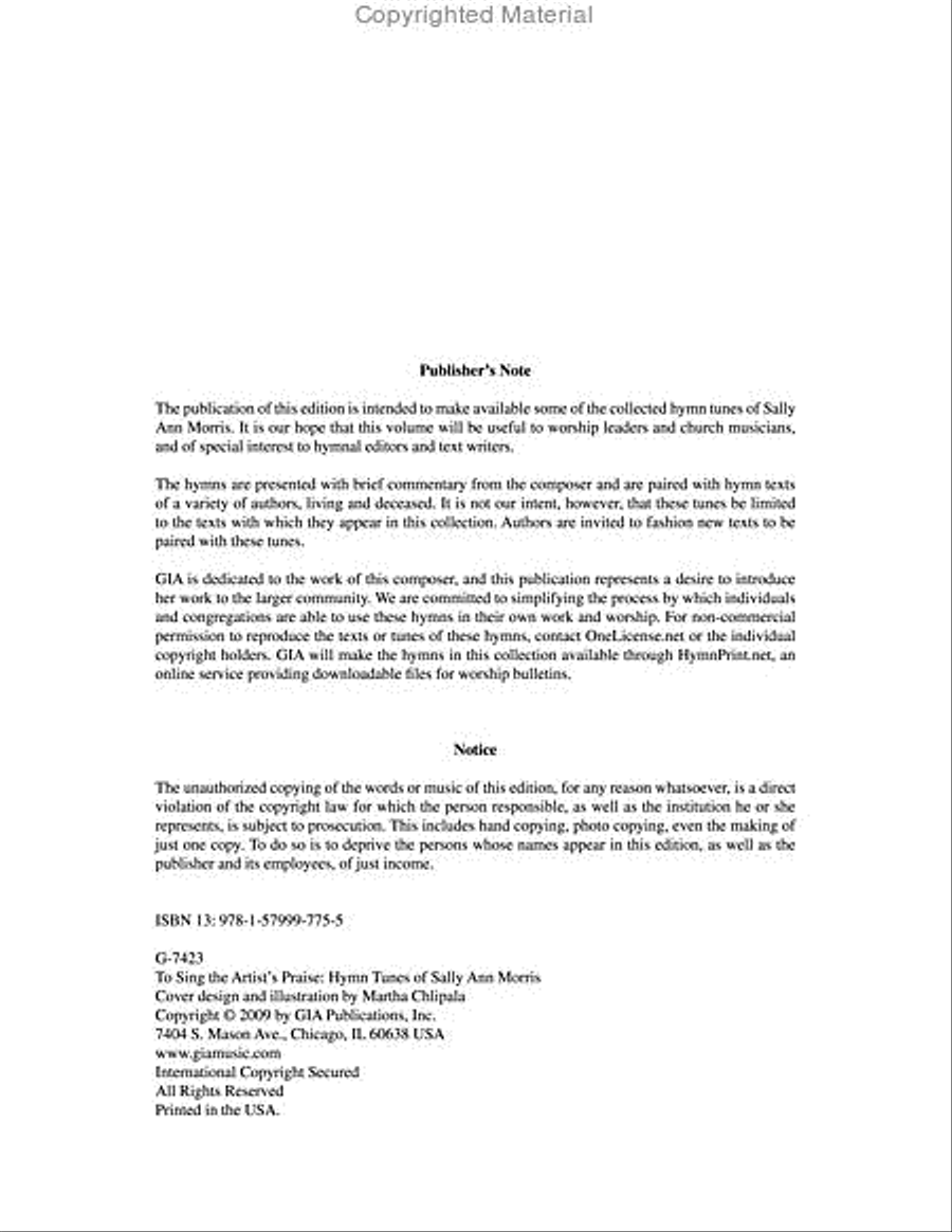 To Sing the Artist's Praise Easy Piano scores gallery preview page 3