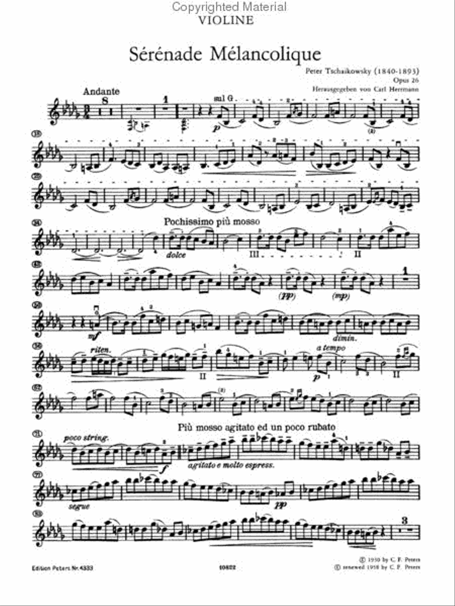 Serenade Melancolique, Op. 26 for Violin and Orchestra - Arranged for Violin and Piano Violin Solo scores gallery preview page 2