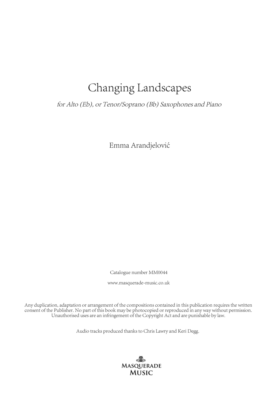 'Changing Landscapes' suite for Eb or Bb saxophone & Piano by Emma Arandjelovi Piano scores gallery preview page 1