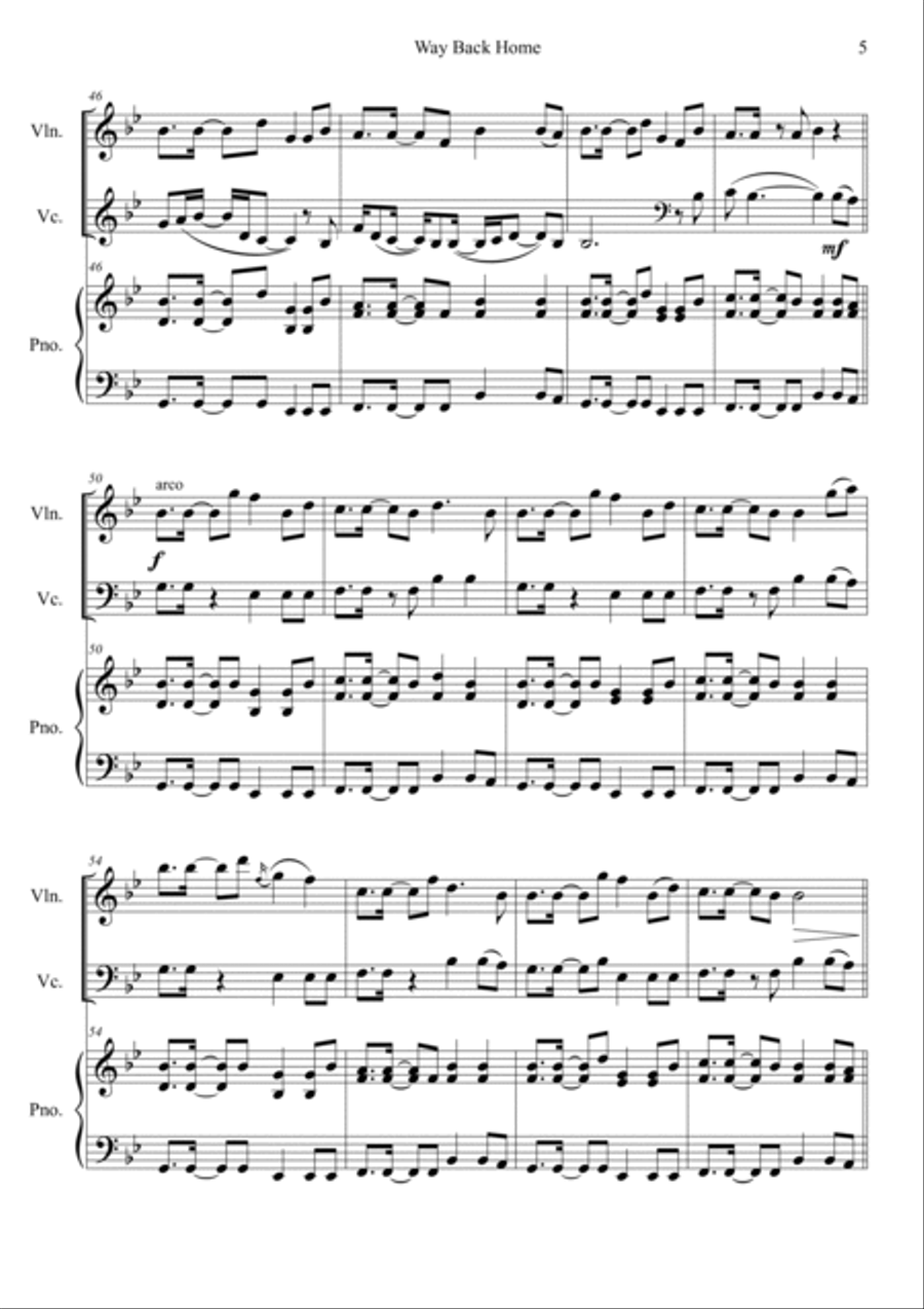 Way Back Home Piano Trio scores gallery preview page 5