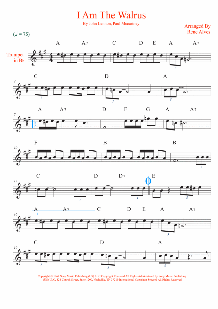 I Am The Walrus B-Flat Trumpet scores gallery preview page 1