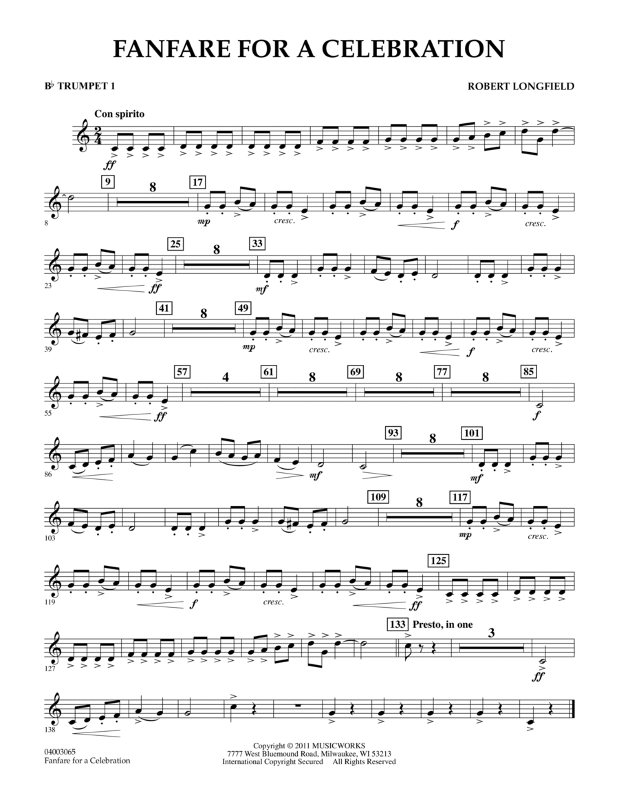 Fanfare For A Celebration - Bb Trumpet 1 Concert Band scores gallery preview page 1