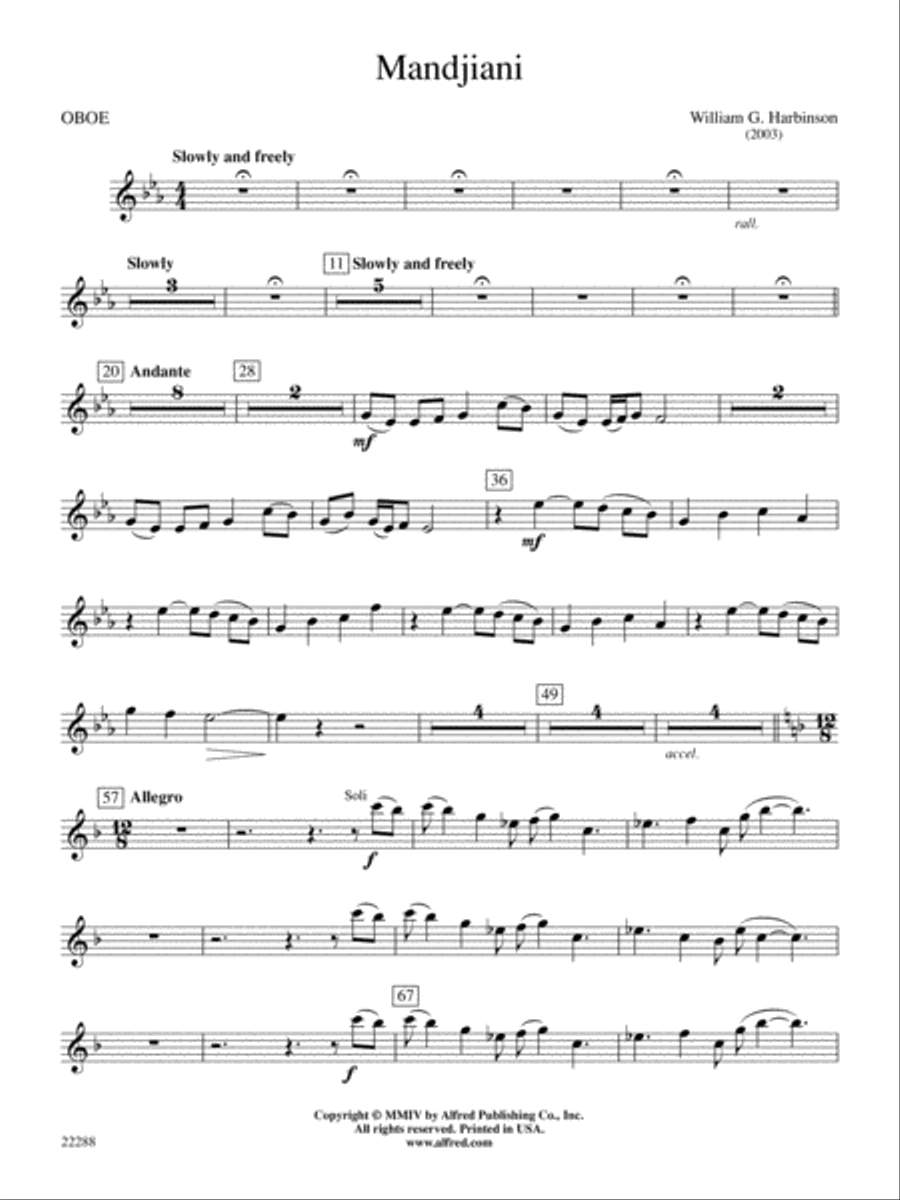 Mandjiani: Oboe Mandjiani: Oboe Concert Band scores gallery preview page 1