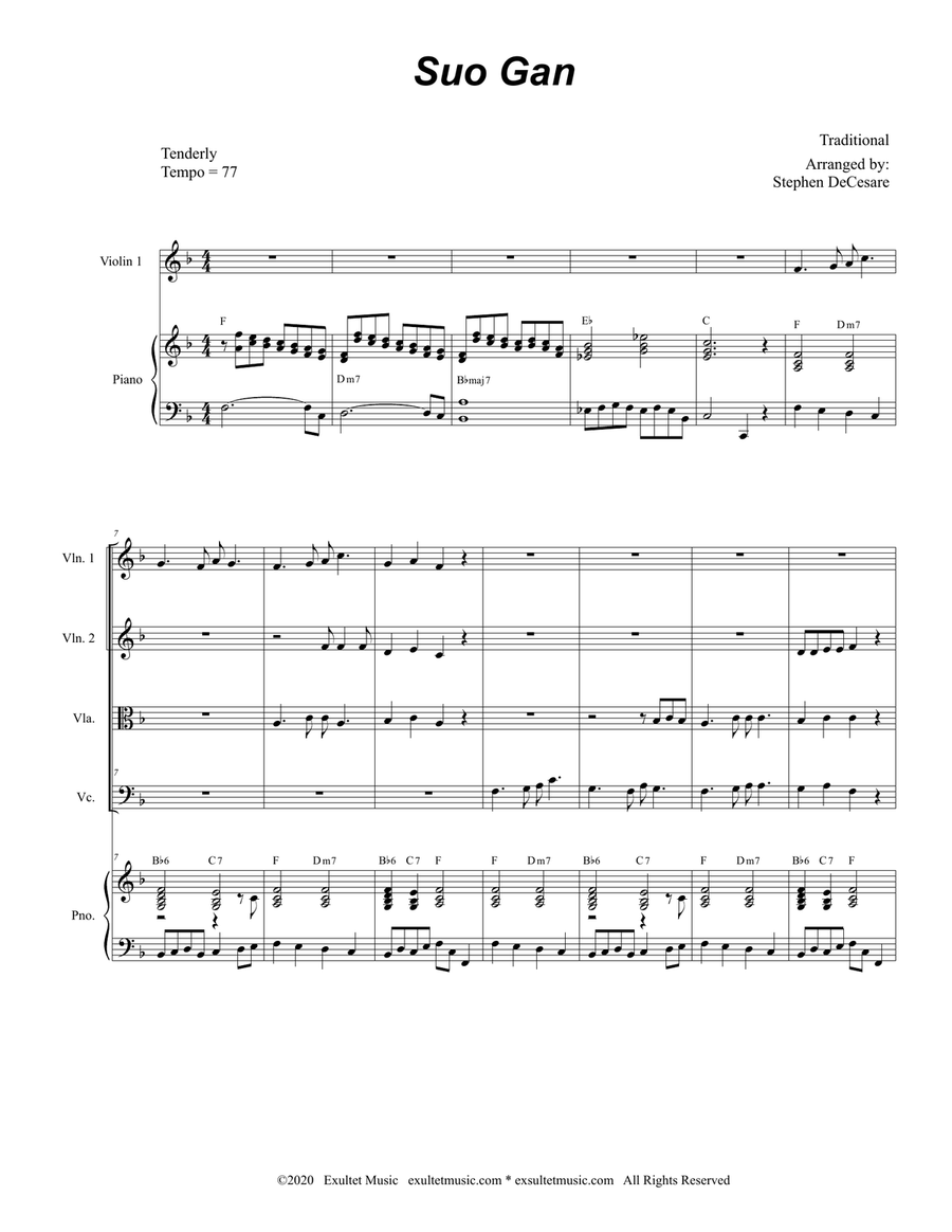 Suo Gan (String Quartet and Piano) String Quartet scores gallery preview page 1