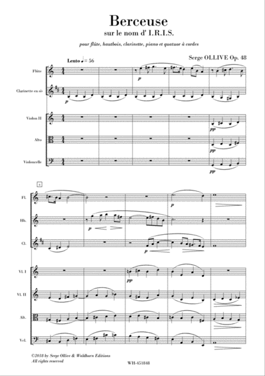 BERCEUSE SUR LE NOM D'I.R.I.S. , OP. 48 Small Ensemble scores gallery preview page 1