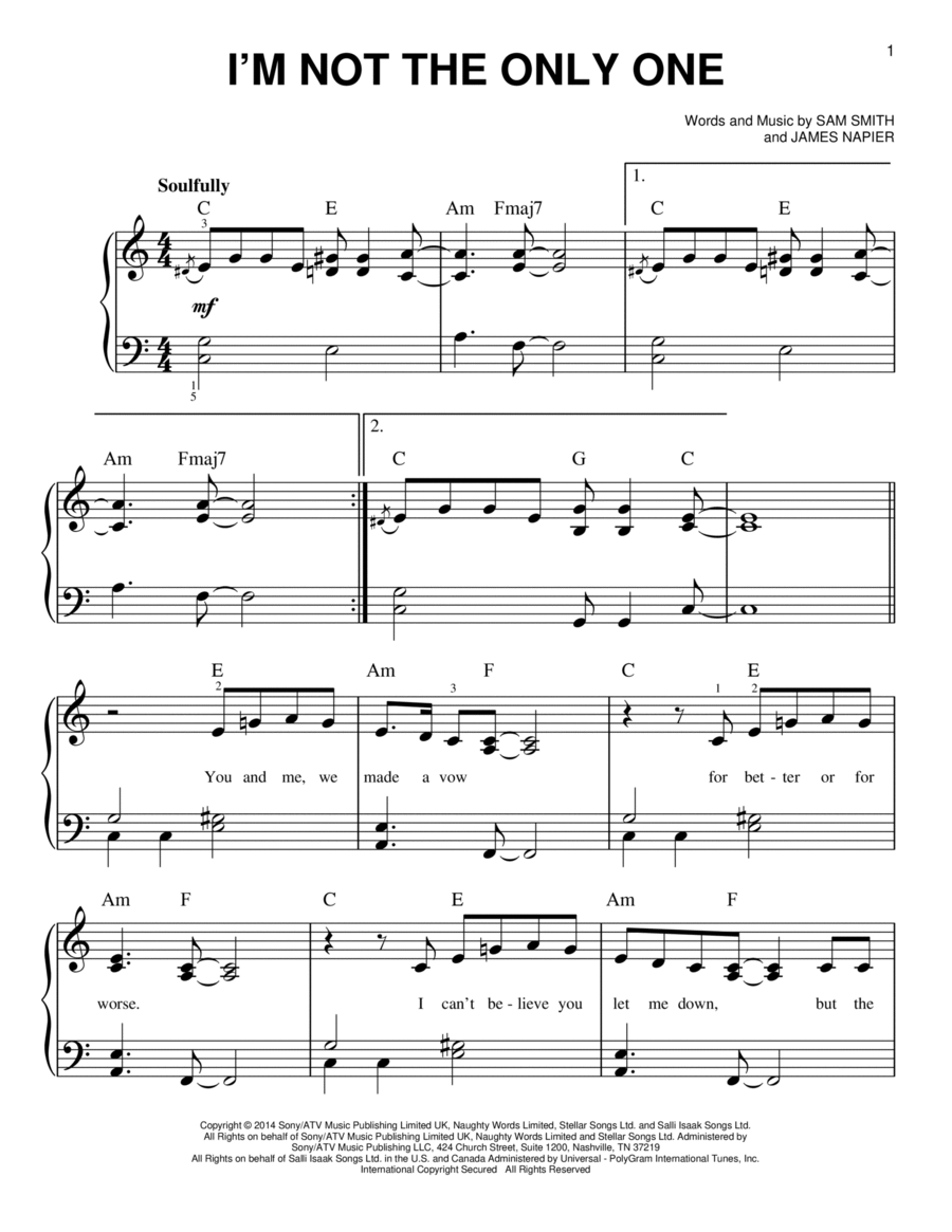 I'm Not The Only One Easy Piano scores gallery preview page 1