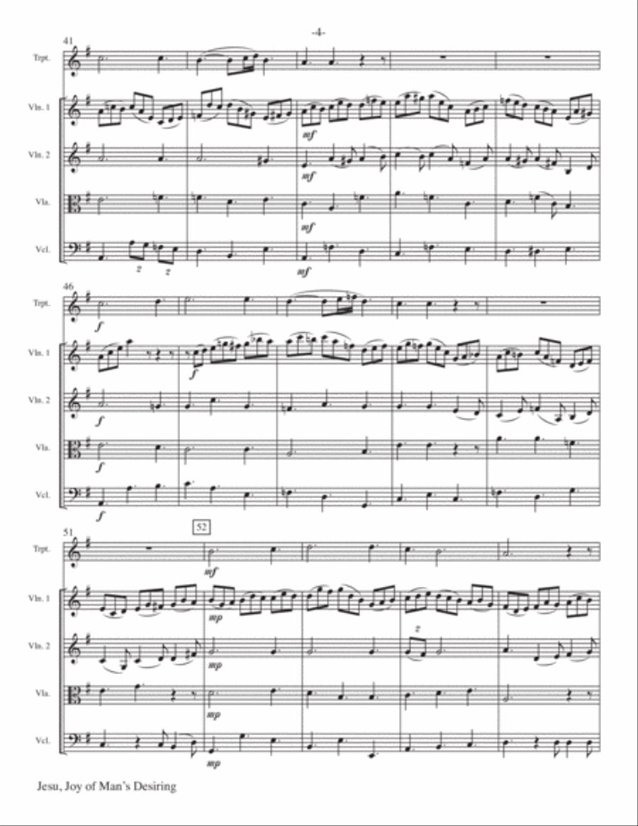 Jesu, Joy of Man's Desiring for Trumpet and String Quartet Chamber Orchestra scores gallery preview page 5