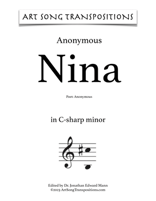 Book cover for ANONYMOUS: Nina (transposed to C-sharp minor, C minor, and B minor)