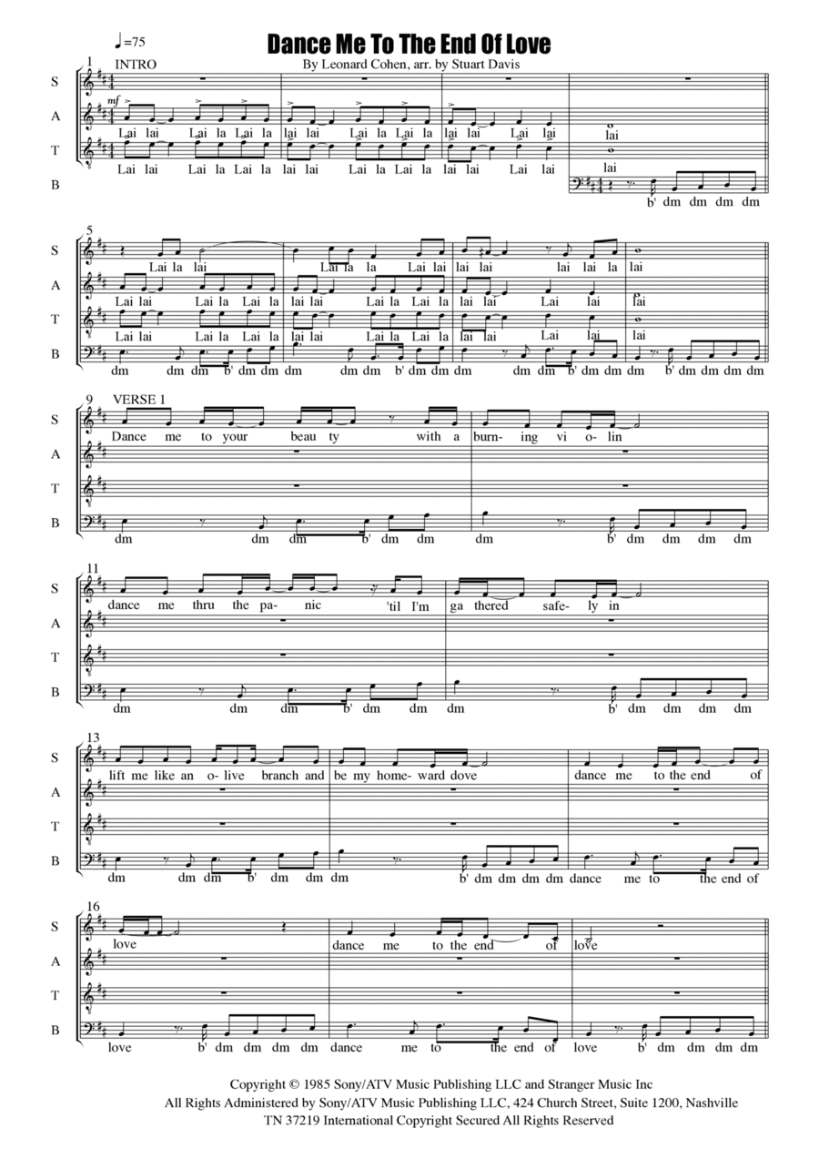 Dance Me To The End Of Love 4-Part scores gallery preview page 1