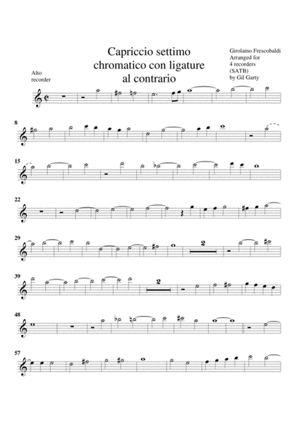Capriccio settimo cromatico con ligature al contrario (arrangement for 4 recorders)