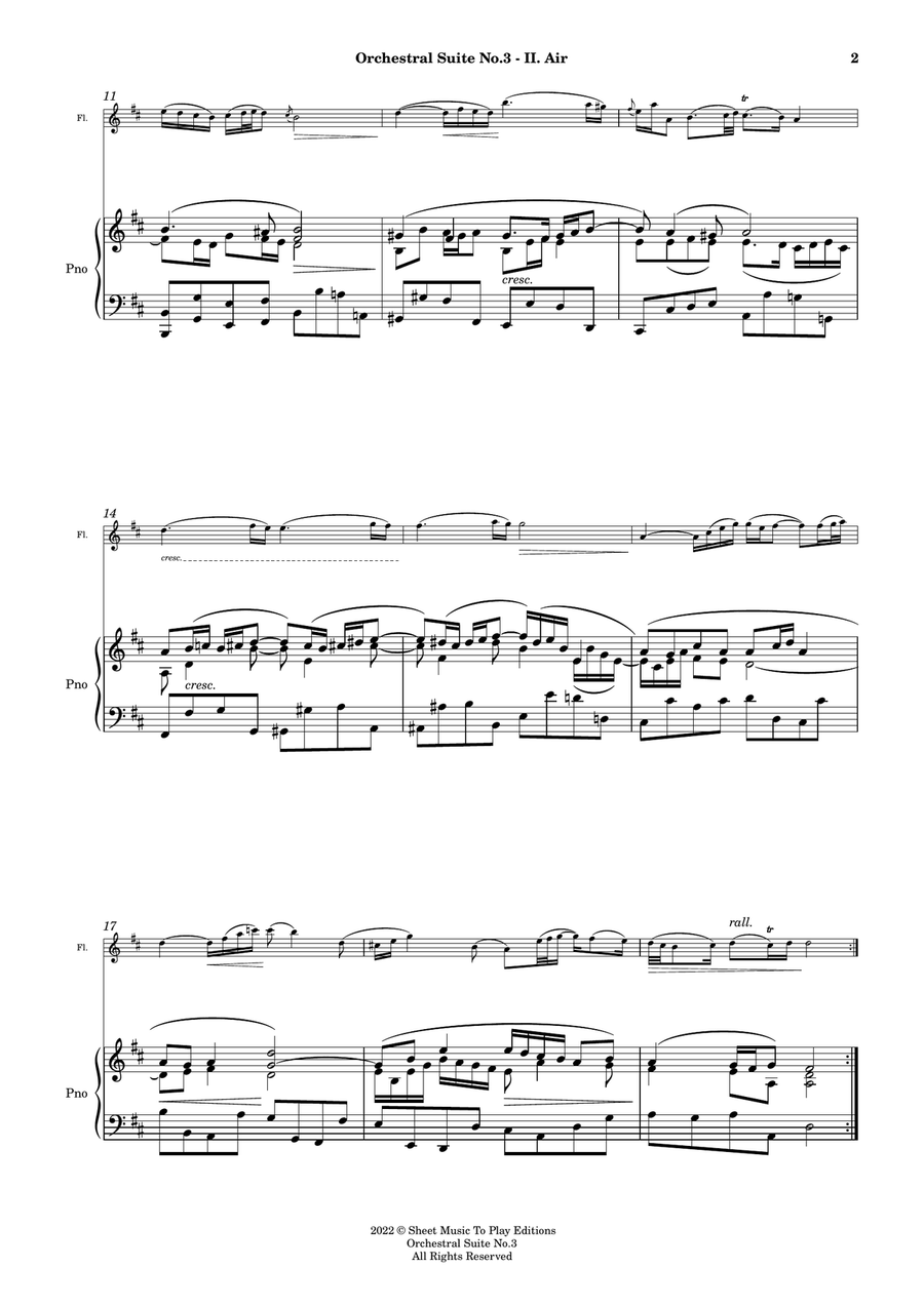 Air on G String - Flute and Piano (Full Score and Parts) Flute Solo scores gallery preview page 3