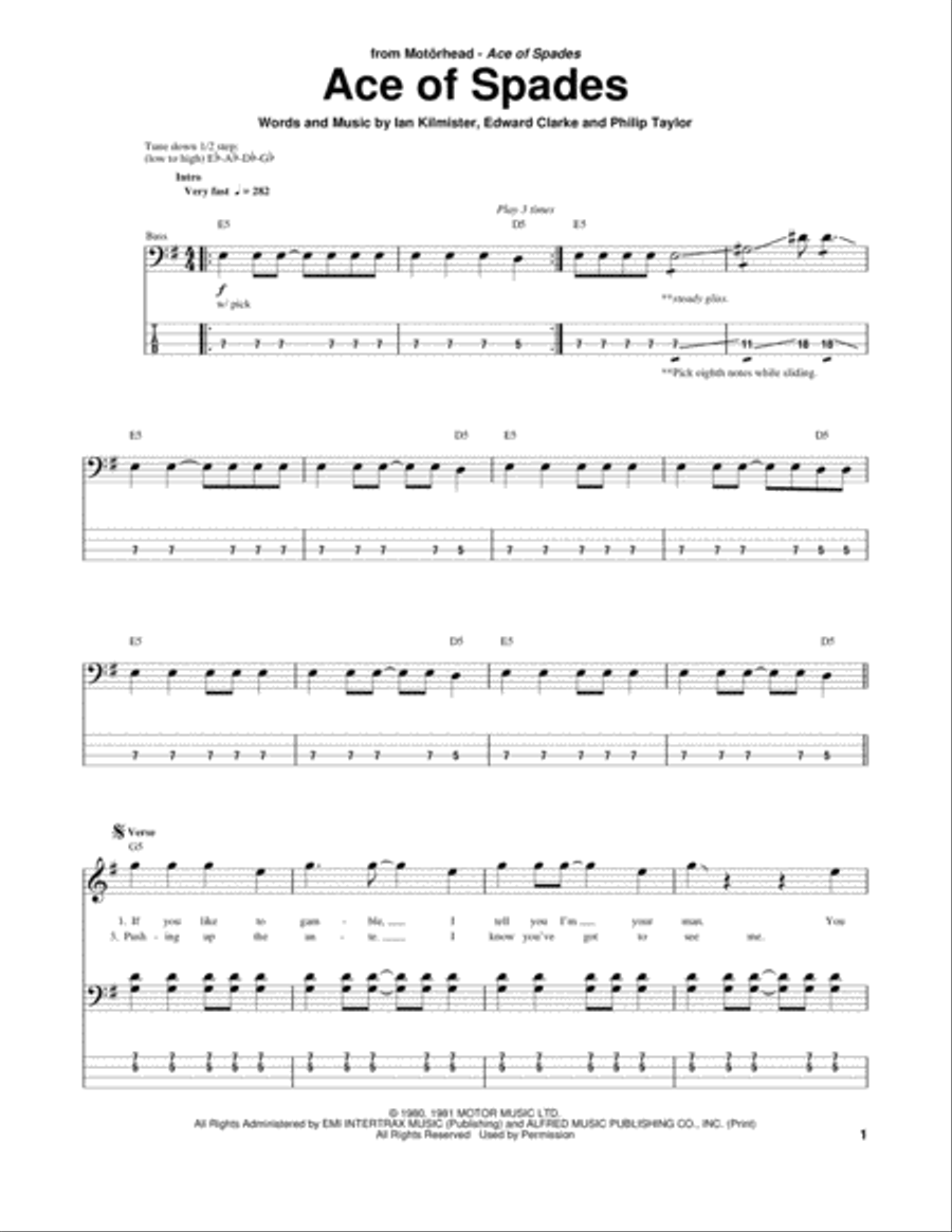 Ace Of Spades Guitar Tablature scores gallery preview page 1
