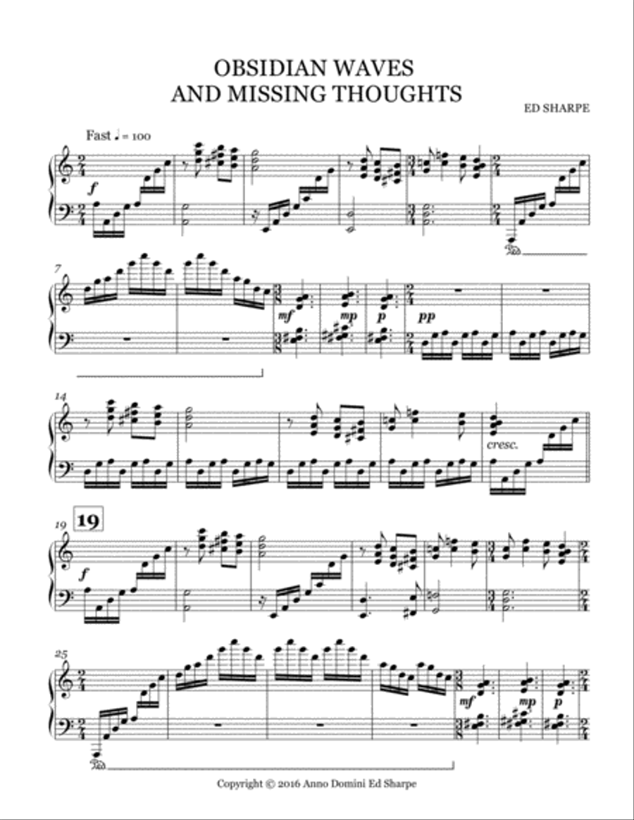 Obsidian Waves and Missing Thoughts Piano Solo scores gallery preview page 1