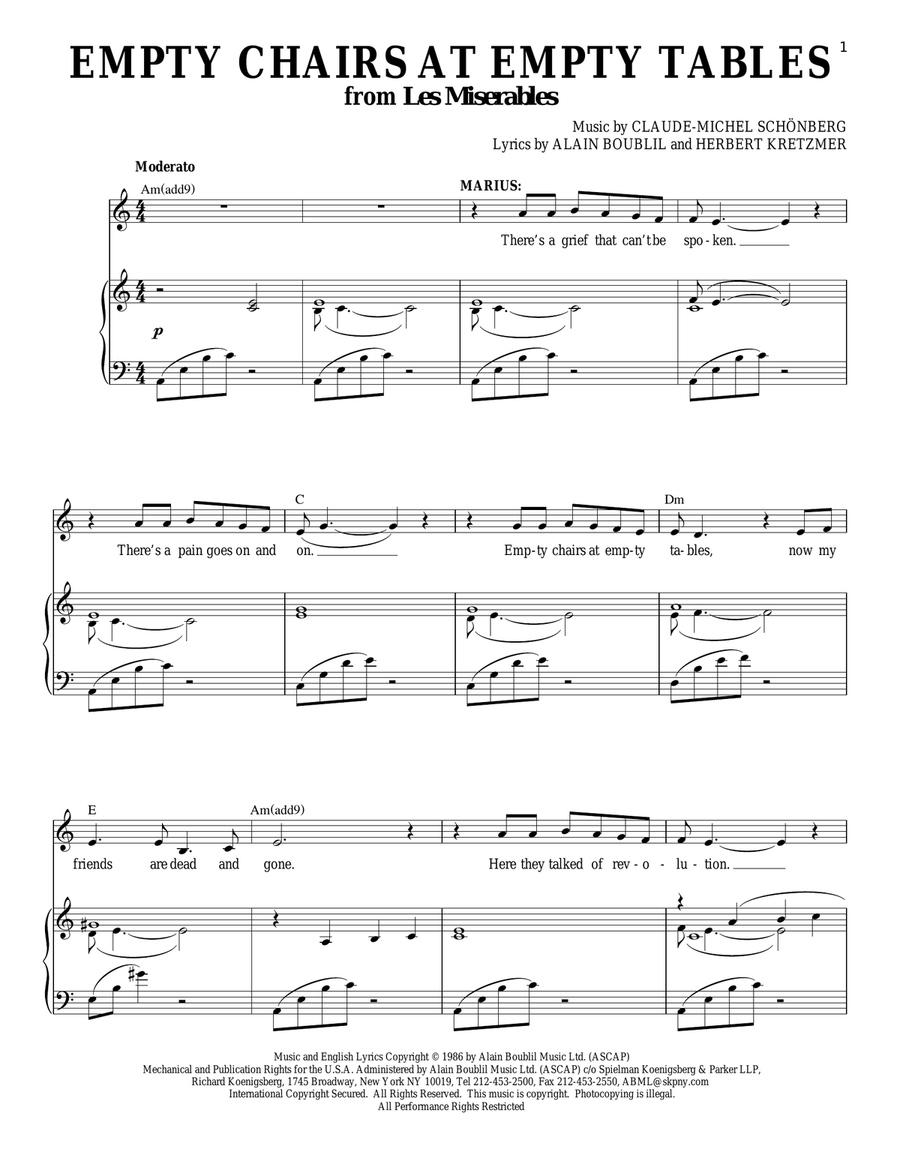 Empty Chairs At Empty Tables (from Les Miserables) Voice scores gallery preview page 1