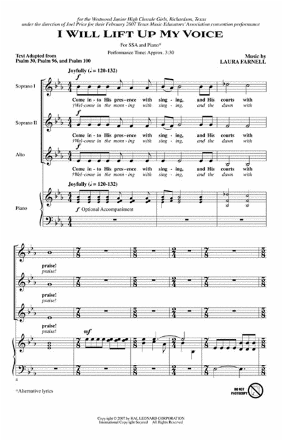 I Will Lift Up My Voice SSA scores gallery preview page 2