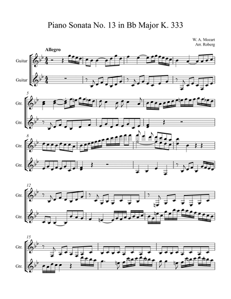 Mozart Piano Sonata no. 13 in Bb Maj (Guitar Duet) image number null