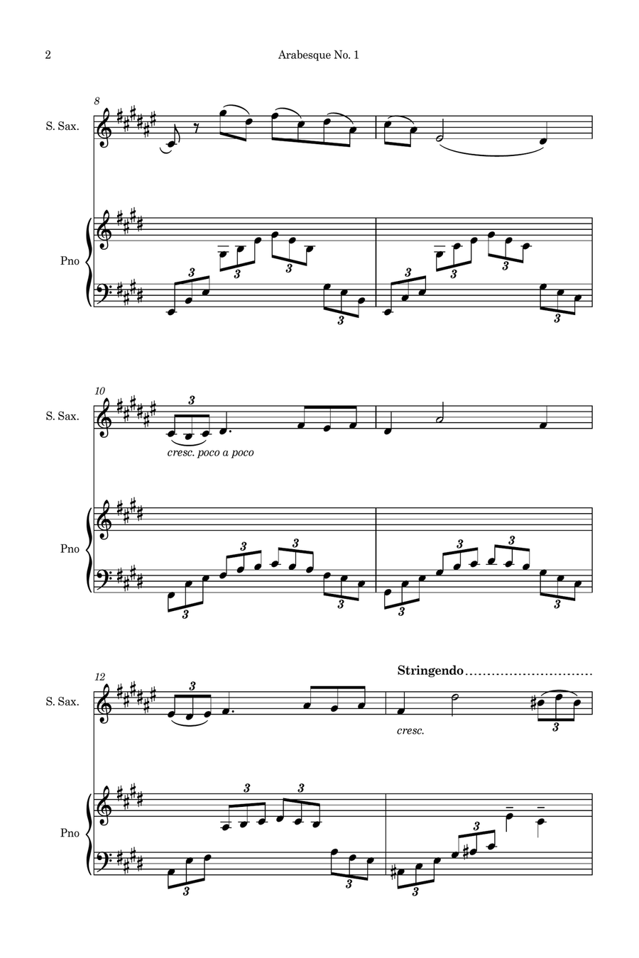 Arabesque No.1 (Simplified for Soprano/Tenor Bb Saxophone and Piano) Soprano Saxophone scores gallery preview page 2