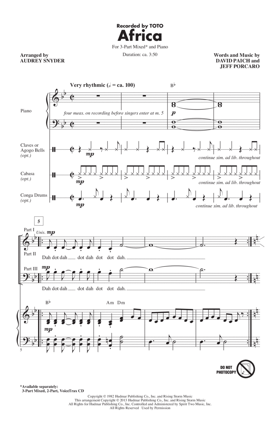 Africa (arr. Audrey Snyder) 3-Part scores gallery preview page 1