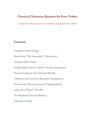 Book cover for Classical Christmas Quartets (4 Violins)