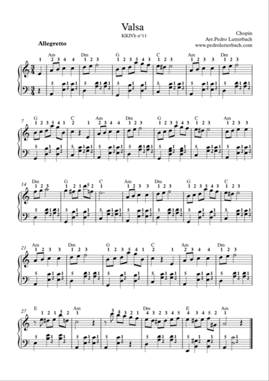 Chopin's A Minor Waltz Easy Piano scores gallery preview page 1