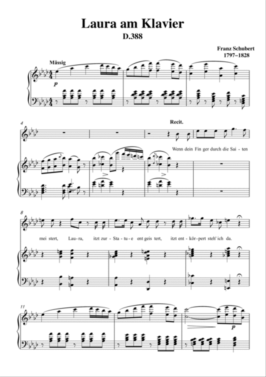 Schubert-Laura am Klavier(Laura at the Piano),D.388 in bA for Vocal and Pno Voice scores gallery preview page 2