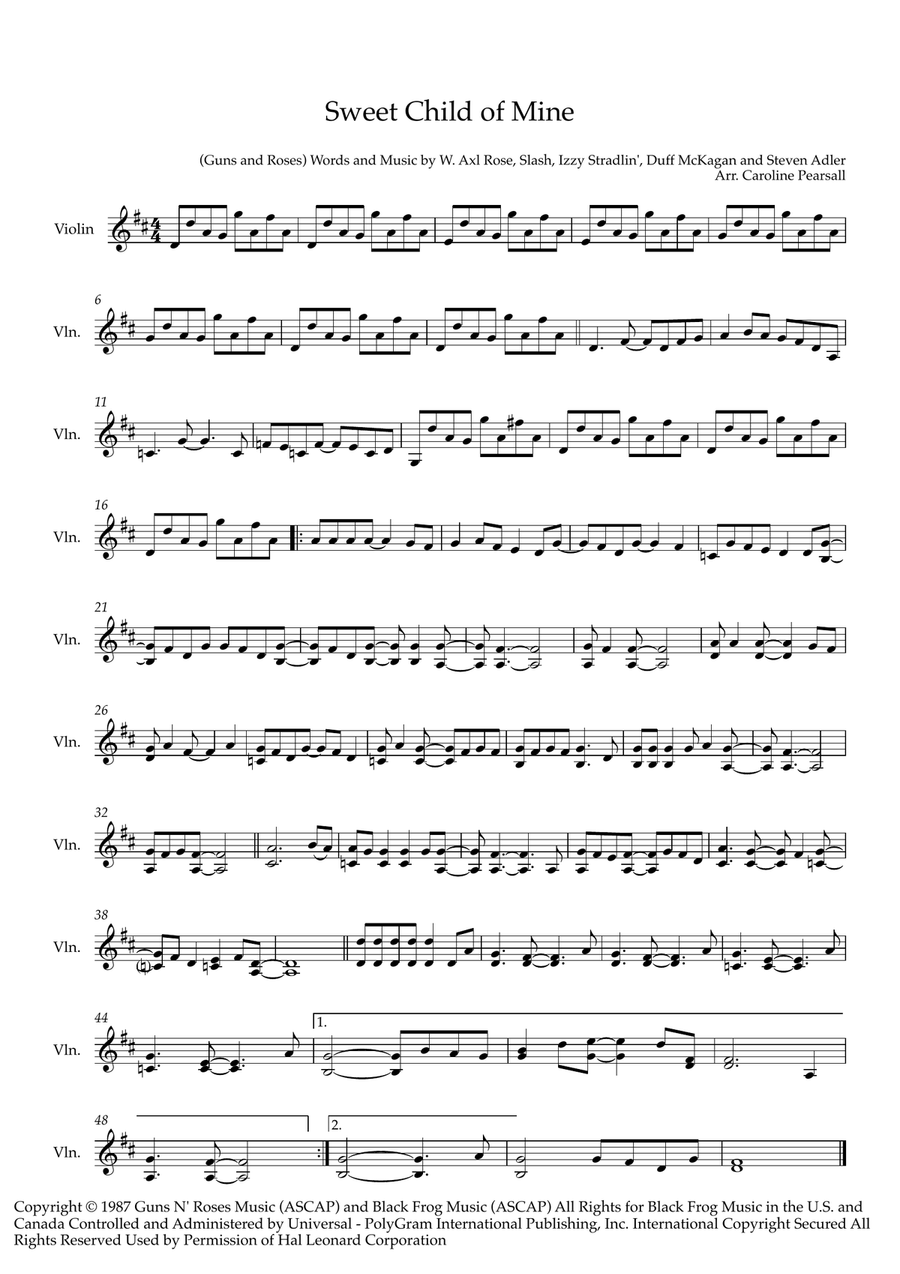 Sweet Child O' Mine Sweet Child O' Mine Violin Solo scores gallery preview page 1