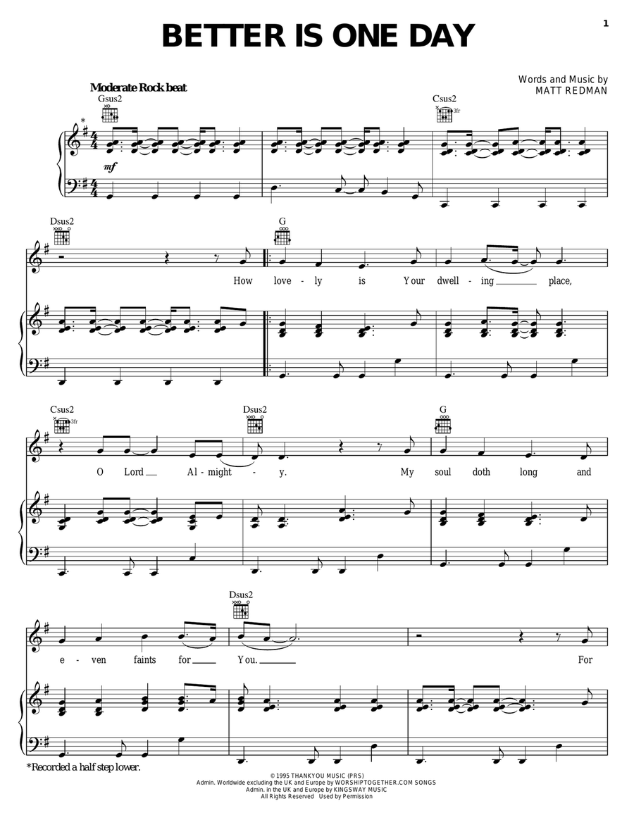 Better Is One Day Piano, Vocal, Guitar scores gallery preview page 1