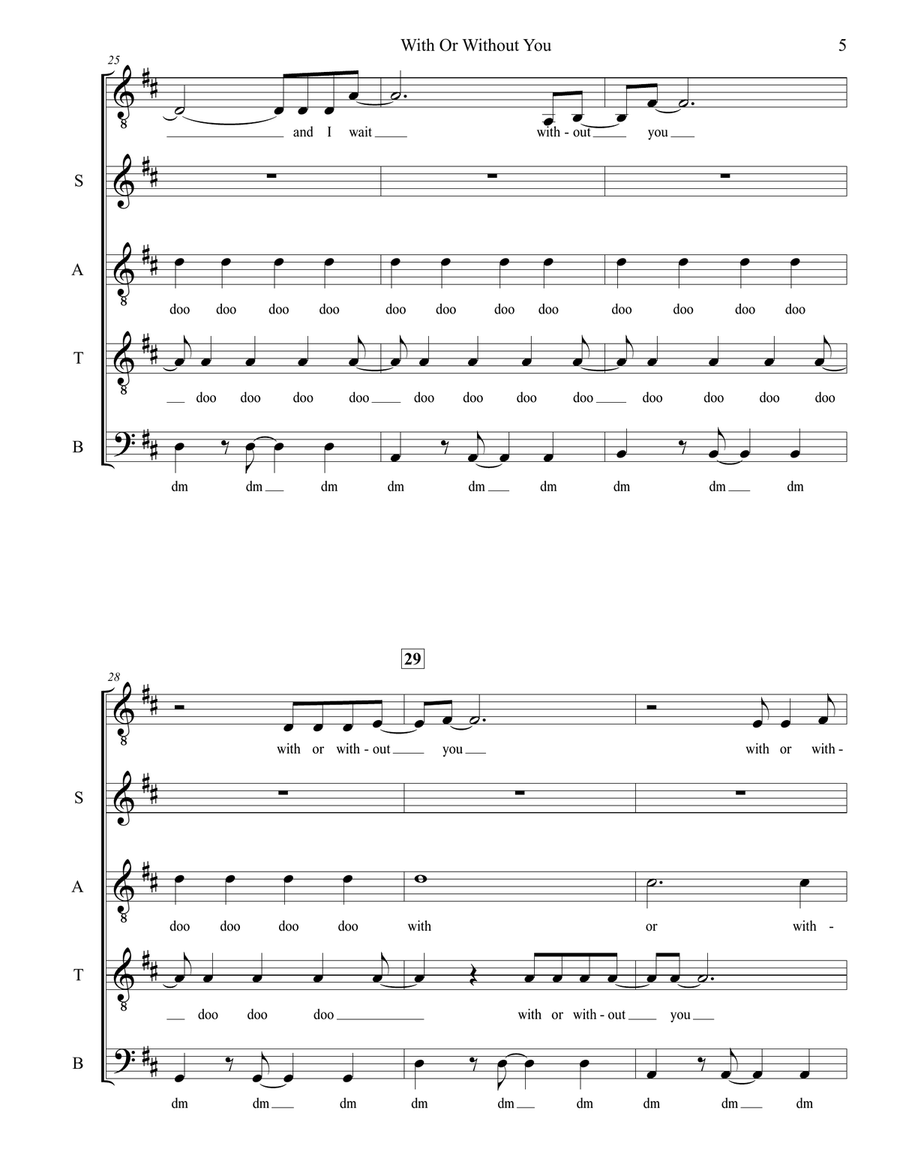 With Or Without You 4-Part scores gallery preview page 5