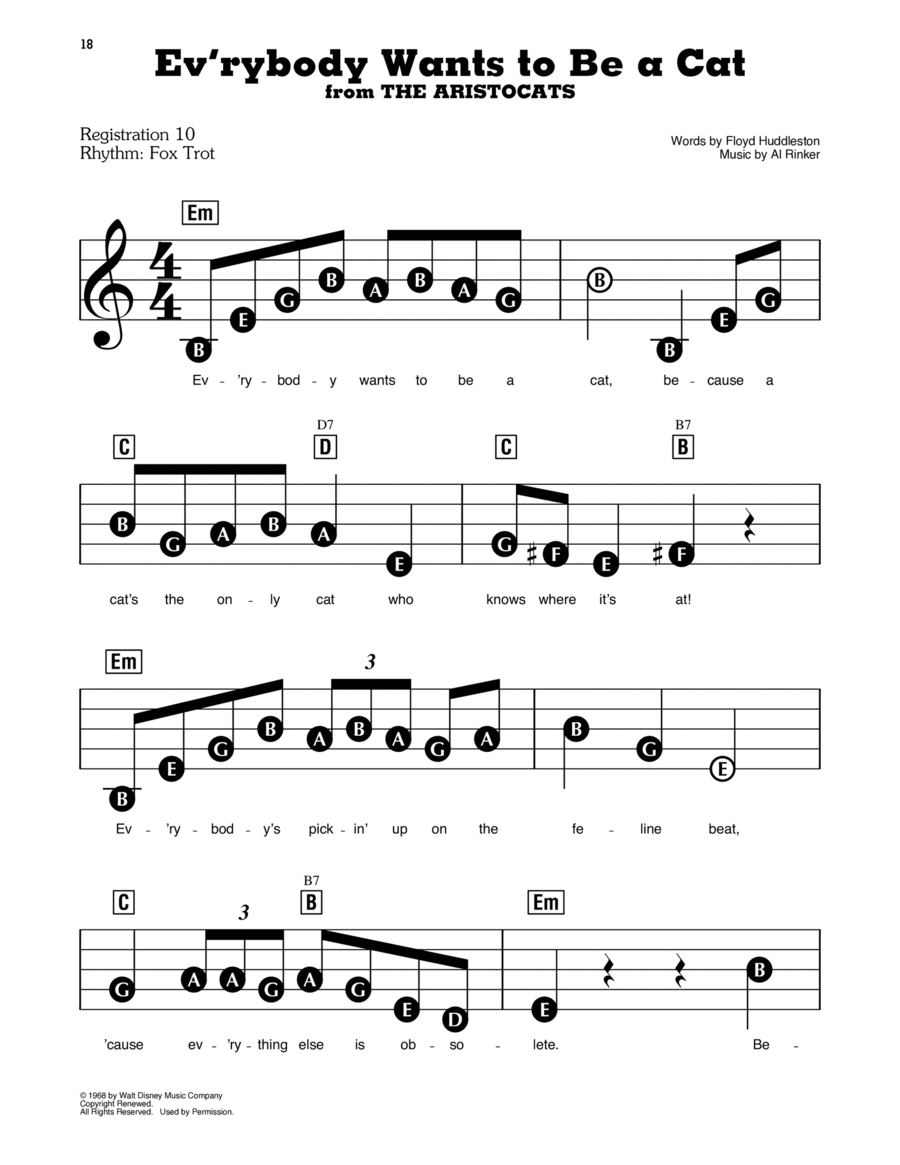 Ev'rybody Wants To Be A Cat (from The Aristocats) Electronic Keyboard scores gallery preview page 1