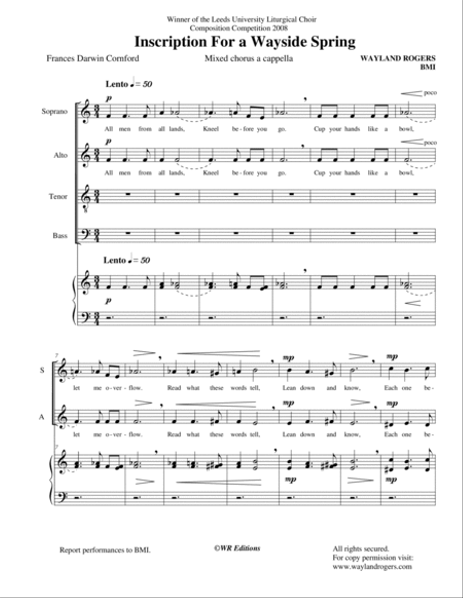 Inscription For a Wayside Spring 4-Part scores gallery preview page 3
