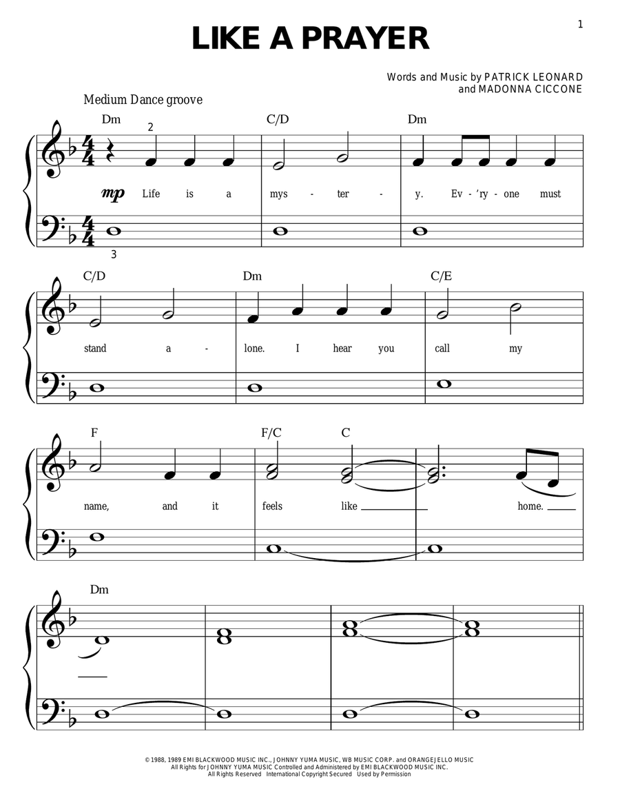 Like A Prayer Like A Prayer Easy Piano scores gallery preview page 1