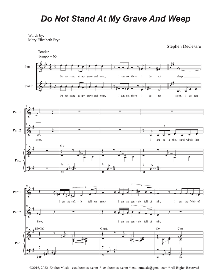 Do Not Stand At My Grave And Weep (2-part choir)