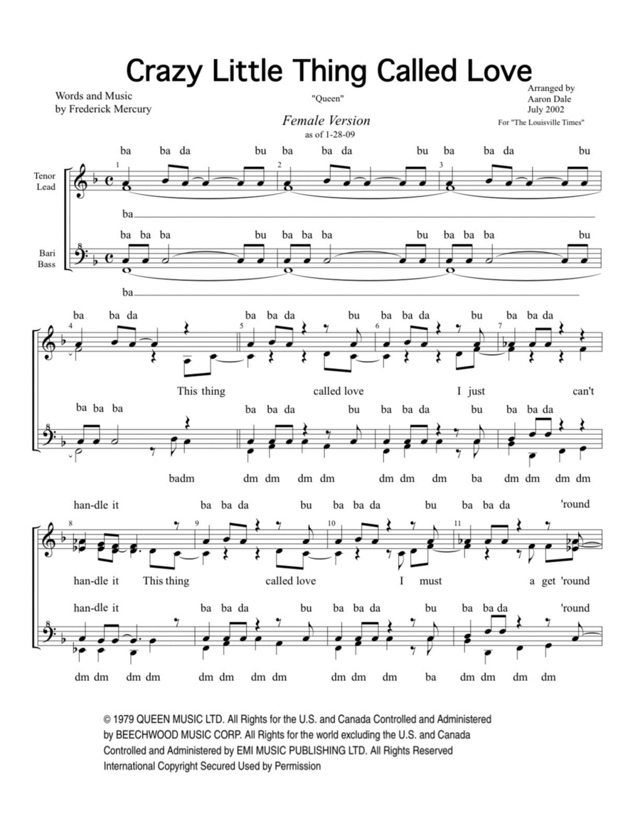 Crazy Little Thing Called Love Crazy Little Thing Called Love SSAA scores gallery preview page 1