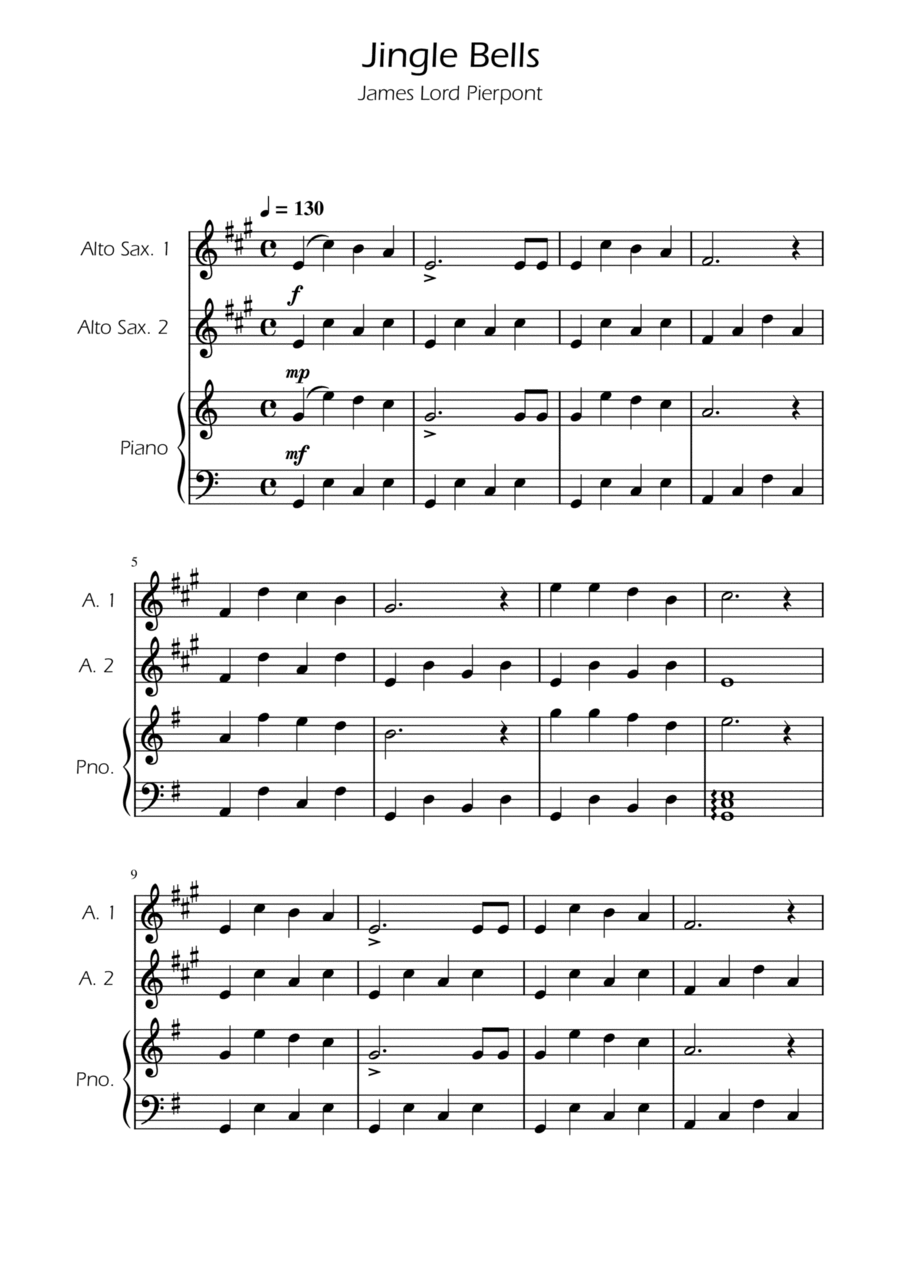 Jingle Bells - Alto Sax Duet w/ Piano Woodwind Duet scores gallery preview page 1