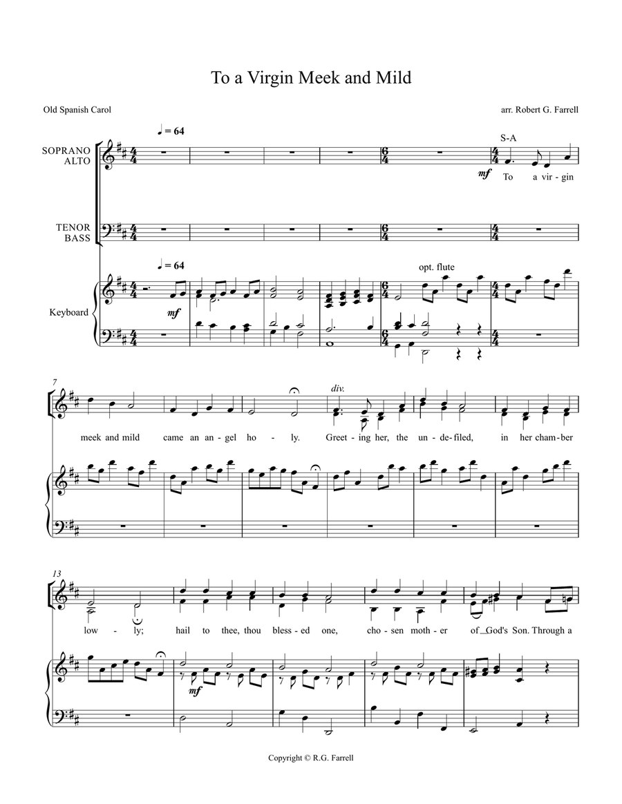 To A Virgin Meek and Mild 4-Part scores gallery preview page 1