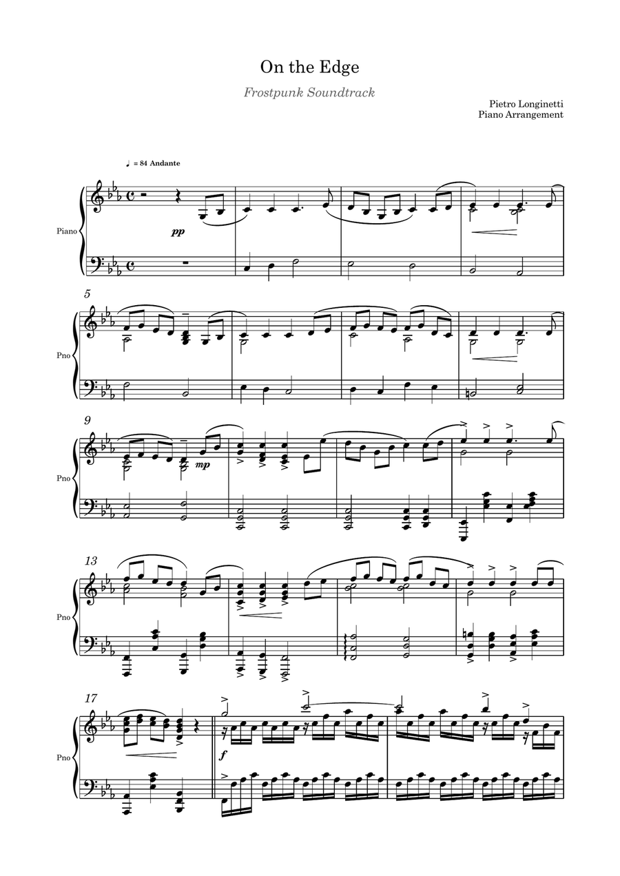 On The Edge (Frostpunk OST) - Piano Arrangement Piano Solo scores gallery preview page 1