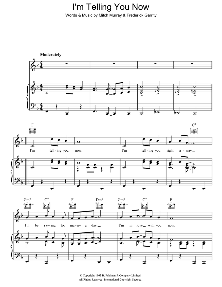 I'm Telling You Now (Garrity/Murray) Piano, Vocal, Guitar scores gallery preview page 1