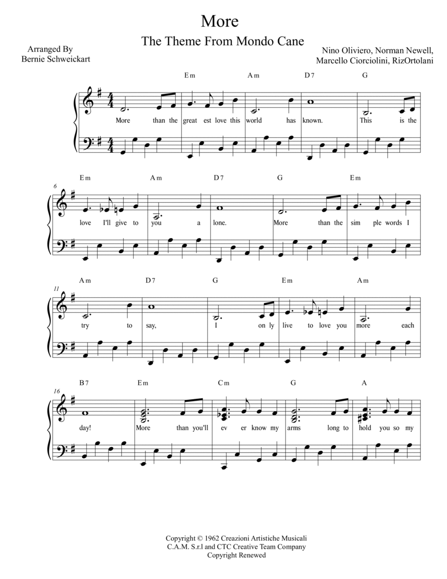 More (ti Guarderò Nel Cuore) Piano, Vocal, Guitar scores gallery preview page 1