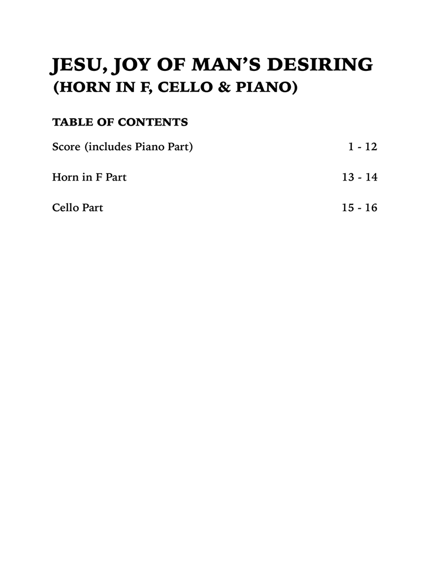 Jesu, Joy of Man's Desiring (Trio for Horn in F, Cello and Piano) Small Ensemble scores gallery preview page 4