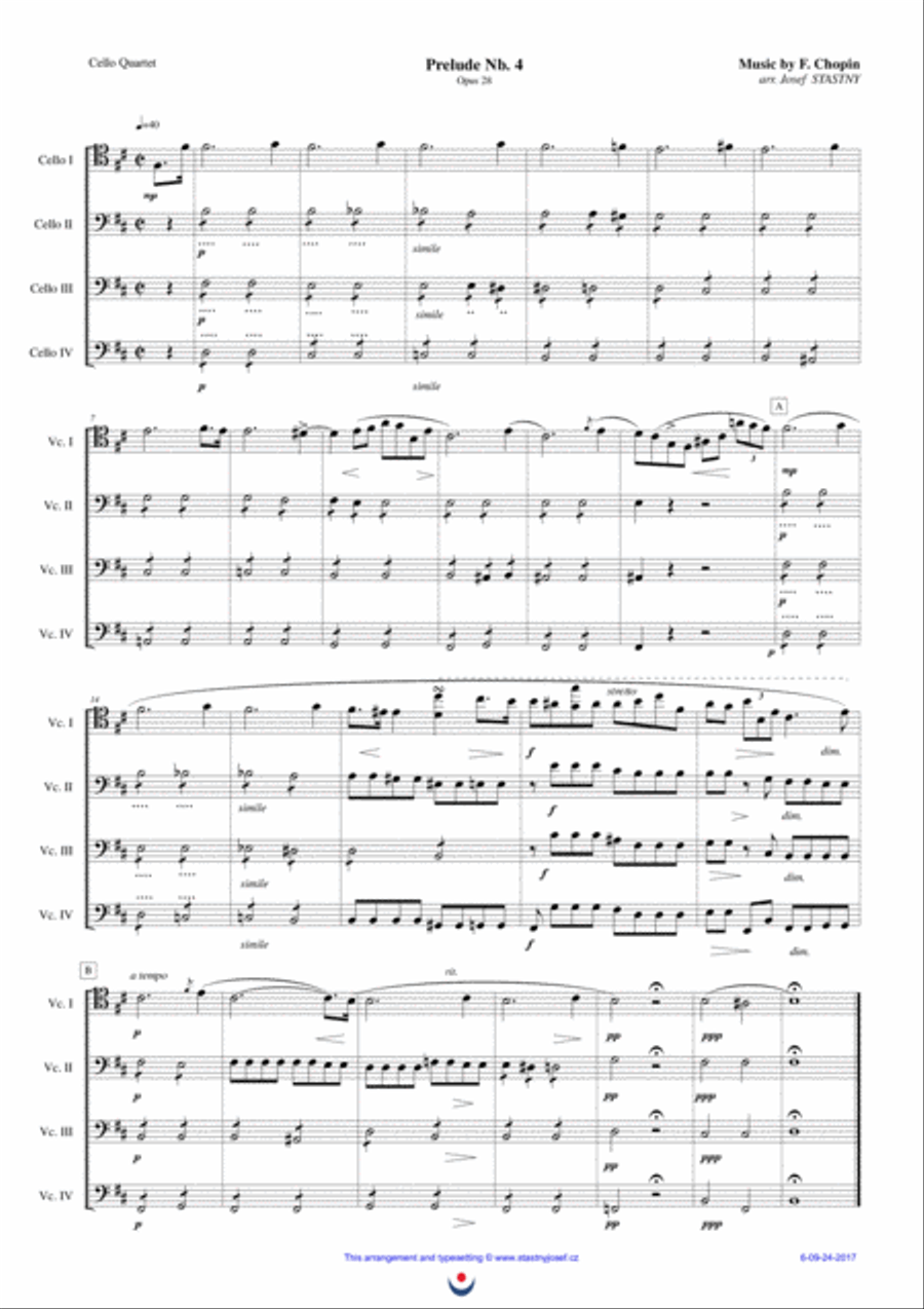 Preludes (Nb. 4 and Nb. 20) - Chopin String Quartet scores gallery preview page 1
