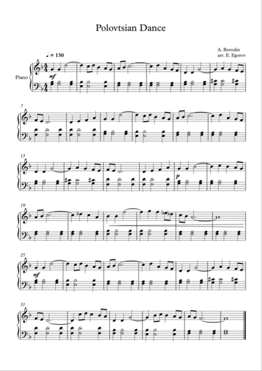 Polovtsian Dance, Alexander Borodin, For Easy Piano Easy Piano scores gallery preview page 1