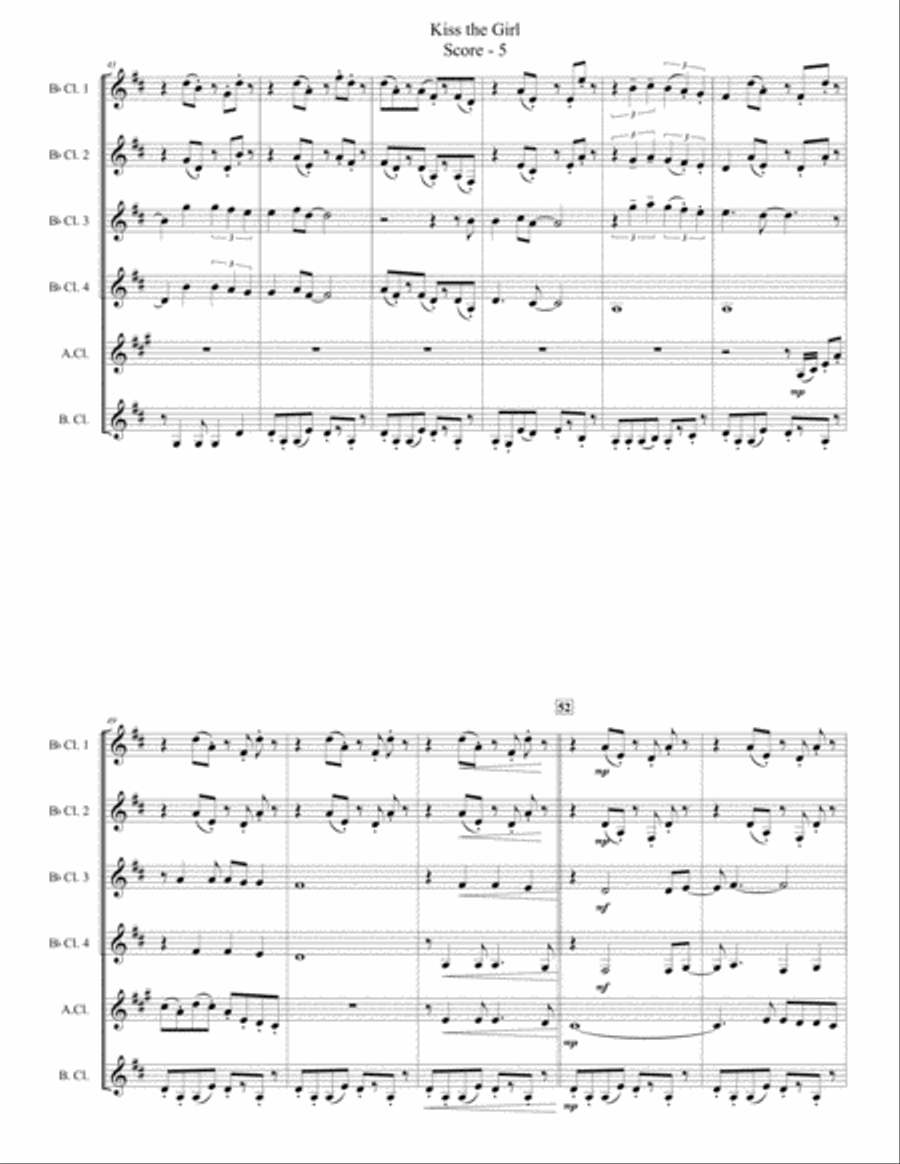 Kiss The Girl Clarinet Choir scores gallery preview page 5