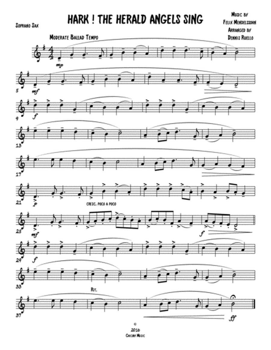 HARK! THE HERALD ANGELS SING - Sax Quartet (SATB/AATB) w/ optional Acoustic Bass and Drum Set parts image number null