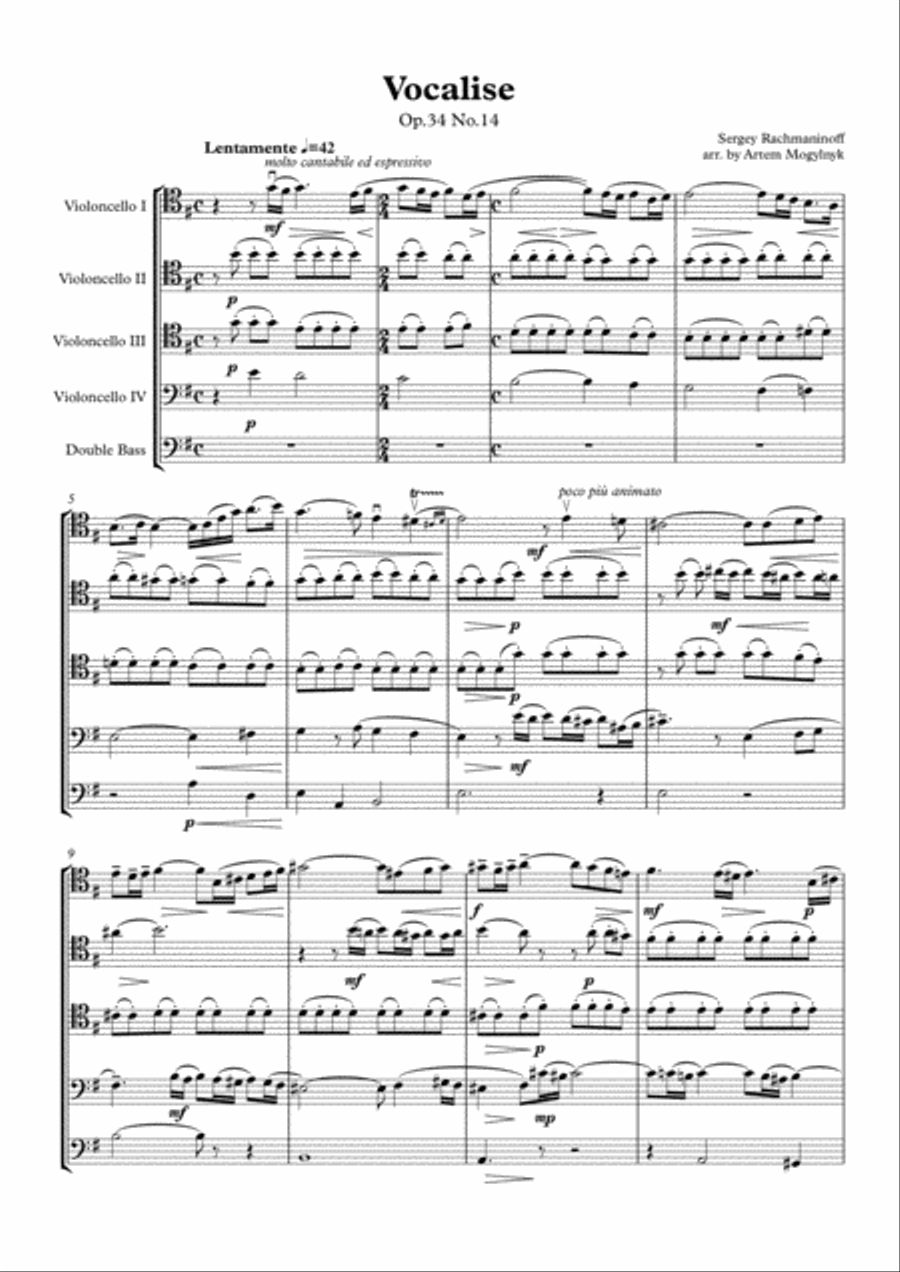 Vocalise - Rachmaninoff Op.34 No.14 Small Ensemble scores gallery preview page 2
